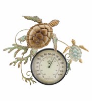 14" Faded Blue and Brown Metal Sea Turtle Wall Thermometer
