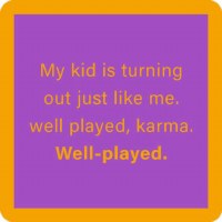 4" Square Purple With Light Orange Well Played, Karma Coaster