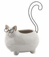 4" White Ceramic Groovy Cat Planter