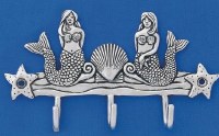 5" Silver Metal Mermaid Duo Triple Wall Hook