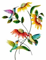 24" x 18" Multicolor Capiz Flowers and Hummingbirds Wall Plaque