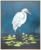 52" x 42" Egret on Lily Pads Canvas Framed