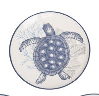 8" Round Blue Turtle on White Ceramic Plate