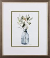 16" x 14" Bottle Vase With Leaves in Brown Frame Under Glass