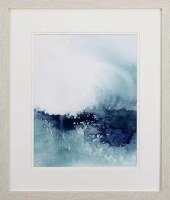 20" x 17" Blue Wave Crashing in Tan Frame Under Glass