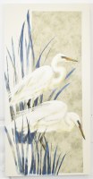 40" x 20" Two White Egrets With Blue Leaves Coastal Canvas