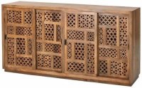 70" Brown Wood Openwork Sliding Door Credenza