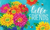 18" x 30" Blue Pot Gerberas Hello Friends Doormat