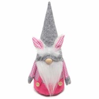 10" Gray and Pink Hippity Bunny Ear Easter Gnome