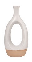 12" Distressed White Ceramic With Terracotta Bottom Open Hole Vase