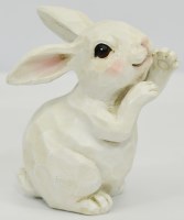 4" White Polyresin Sitting Bunny With Paw Up
