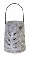 12" Gray Cement Tropical Leaf Lantern