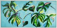 30" x 60" Monstera Leaves Canvas in White Frame