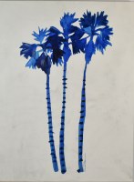 40" x 30" Three Blue Palm Trees Canvas
