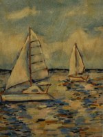 8" x 6" Two White Sailboats Wood Plaque