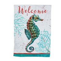 18" x 13" Mini Orange and Turquoise Seahorse Welcome Garden Flag