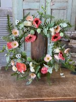 24" Faux Coral and White Flower Wreath