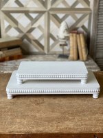 9" x 18" Distressed White Beaded Rim Wood Tray