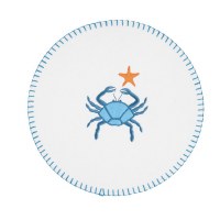 14" Round Blue Crab on White Embroidered Felt Placemat