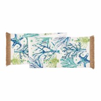 72" Blue and Green Coral Jute Trim Runner