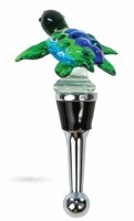4" Blue Green Glass Sea Turtle Bottle Stopper