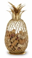 14" Gold Toned Openwok Metal Pineapple Cork Caddy