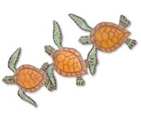 28" Yellow and Green Baby Sea Turtle Trio Metal Wall Plaque