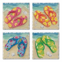 Set of Four Tumbled Tile Fruity Flip Flop Coasters