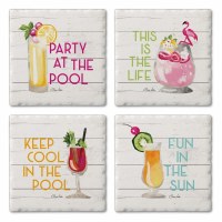 Set of Four Tumbled Tile Pool Drink Coasters