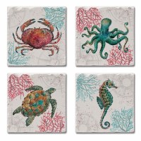 Set of Four Tumbled Tile Ocean Finds Coasters