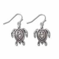 Antiqued Silver Toned Ornate Turtle Earrings