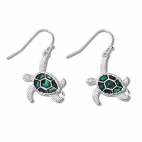 Silver Toned Abalone Inlay Sea Turtle Earrings