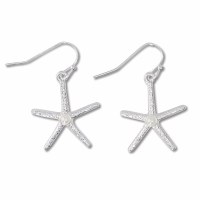 Silver Toned Pearl Accent Starfish Earrings