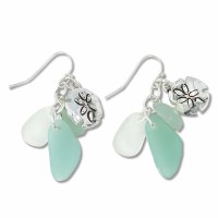 Mint and Clear Sea Glass With Silver Toned Sand Dollar Charms
