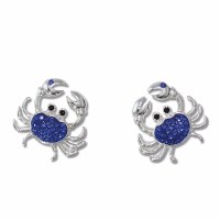 Silver Toned Blue Crystal Inlay Crab Earrings