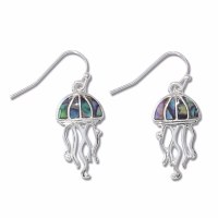 Silver Toned Abalone Inlay Jellyfish Earrings