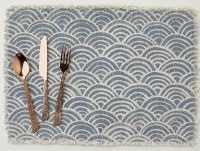 13" x 19" Blue Gray Scallop Print Fabric Placemat