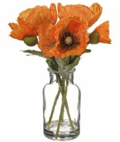 10" Faux Orange Poppies in Glass Vase