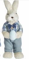 15" White Mr. Bunny With Blue Gingham Shirt and Polka Dot Bow Tie