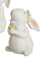 4" White Bunny With Ears Down and Flowers