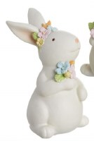 5" White Bunny With Both Ears Up and Flowers
