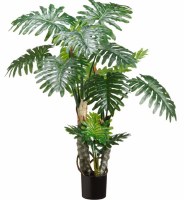 63" Double Faux Green Selloum Philo Plants in Black Plastic Pot