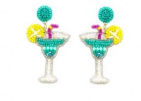 Aqua Margarita Cocktail With Sliced Lemons Beaded Earrings