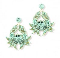 Aqua Pinch Me Crab Beaded Earrings