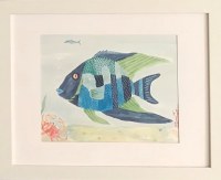 12.5" x 15.5" Blue Fish White Framed Wall Art Under Glass