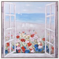 39" Square Life Near the Sea Flower Window Canvas Wall Art in Frame