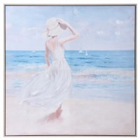 39" Square Life Near the Sea Woman in White Dress Canvas Wall Art in Frame