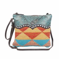 10" x 11" Turquoise, Orange, and Yellow Tribal Crossbody Bag