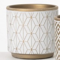 4.5" White and Gold Geo Patern Ceramic Pot