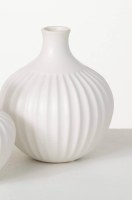 8" White Ribbed Ceramic Bottle Vase